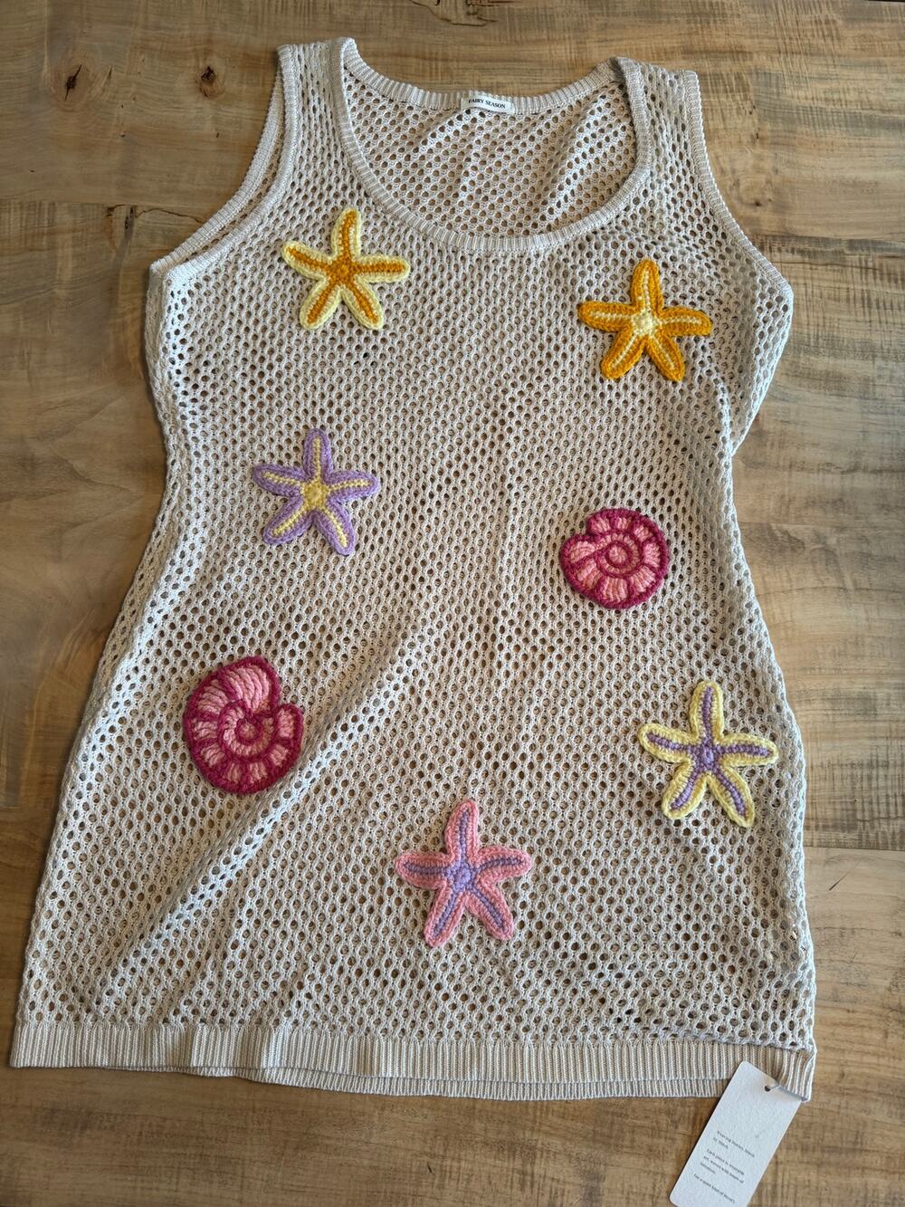 Fairy Season Starfish & Seashell 3D Crochet Cover-Up Mini Dress